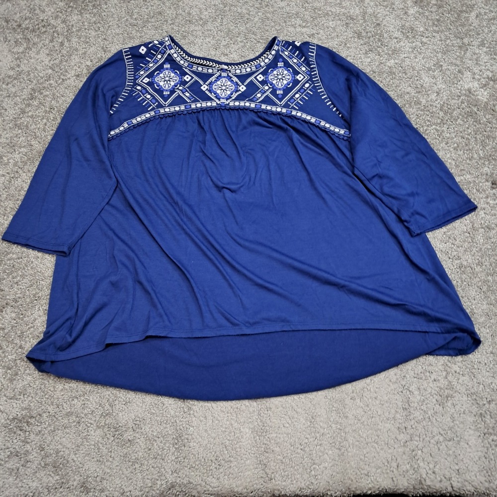 Est 1946 Womens Blue Embroidered Boho Tunic Top Plus Size 18/20W 3/4 Sleeve